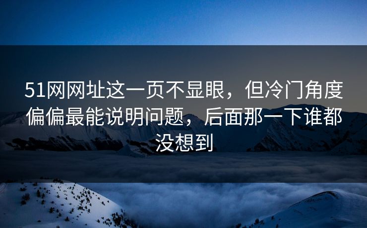 51网网址这一页不显眼，但冷门角度偏偏最能说明问题，后面那一下谁都没想到
